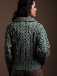 Chunky Knit Cropped Aran Troyer - Sage Marl