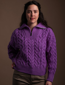 Chunky Knit Cropped Aran Troyer - Lilac Marl