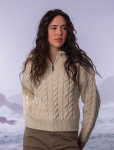 Chunky Knit Cropped Aran Troyer - Natural White