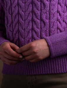 Chunky Knit Cropped Aran Troyer - Lilac Marl