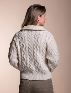 Chunky Knit Cropped Aran Troyer - Natural White