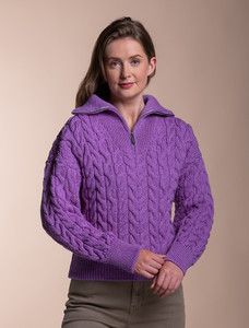 Chunky Knit Cropped Aran Troyer - Lilac Marl