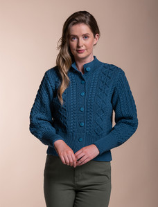 Women's Merino Wool Aran Cable Cardigan - Bermuda,1
