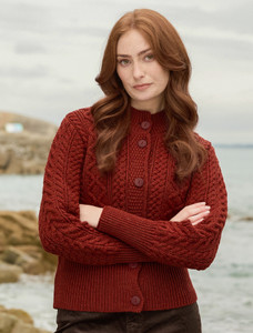 Women's Merino Wool Aran Cable Cardigan - Sienna