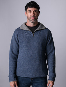 Mens Half Zip Wool Sweater -  Blue Stone