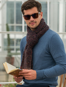 Atlantic Scarf - Charcoal, Blue & Red