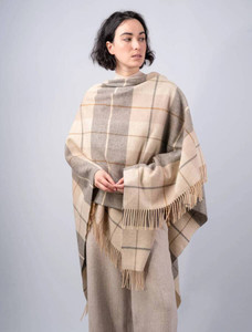 Women's Lambswool Brat Shawl - Neutral check
