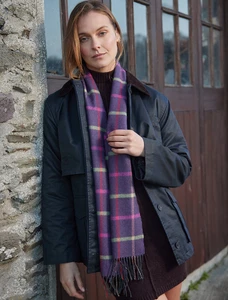Fine Merino Plaid Scarf - Purple, Pink & Green