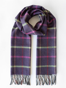 Fine Merino Plaid Scarf - Purple, Pink & Green