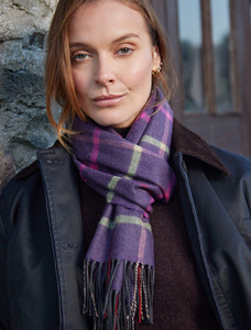 Fine Merino Plaid Scarf - Purple, Pink & Green