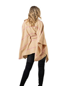 Pure New Wool Belted Cape – Camel Cream