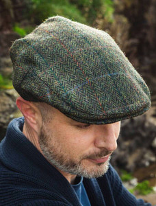 Irish Tweed Cap - Dark Green Black Herringbone
