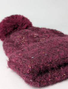 Supersoft Mohair Cable Bobble Hat - Burgundy
