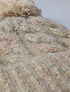 Supersoft Mohair Cable Bobble Hat - Cream
