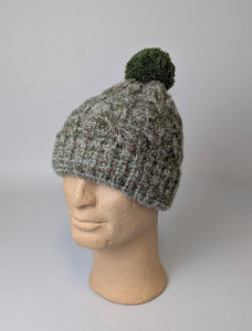 Aran Mohair Cable Hat - Green
