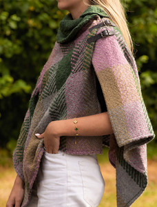 Shawl Collar Herringbone Poncho - Multi-Loden