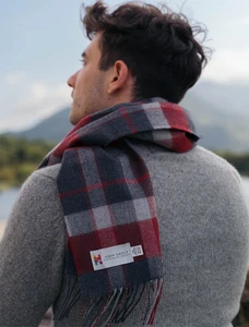 Merino Luxury Wool Scarf - Charcoal Red White