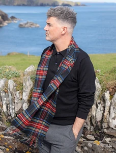 Merino Luxury Wool Scarf - Charcoal Red White
