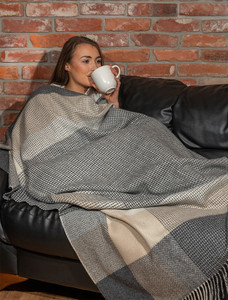 Cashmere and Lambswool Throw - Downpatrick Grey Herringbone