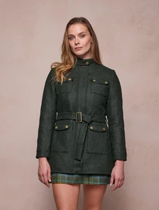 Meave Tweed Jacket - Green Herringbone