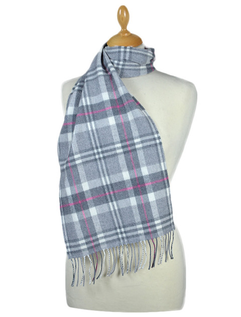 Fine Merino Plaid Scarf - Grey Pink