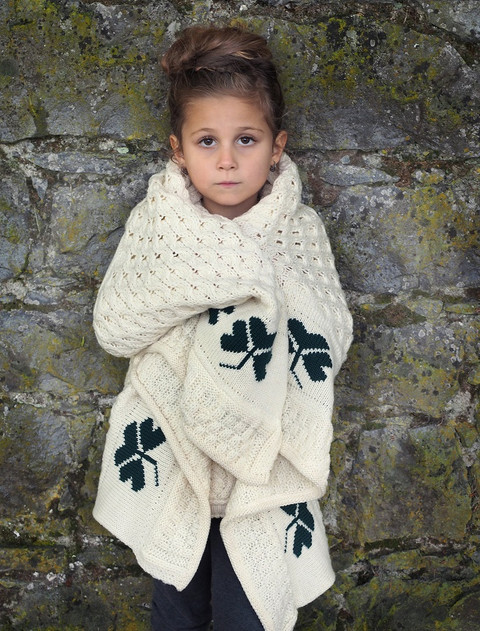 Merino Shamrock Baby Throw - White