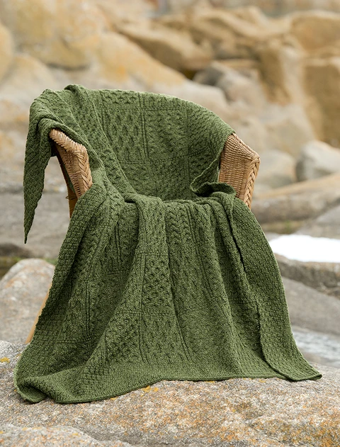 Luxury Merino Patchwork Throw - color: Meadow Green; type: Front