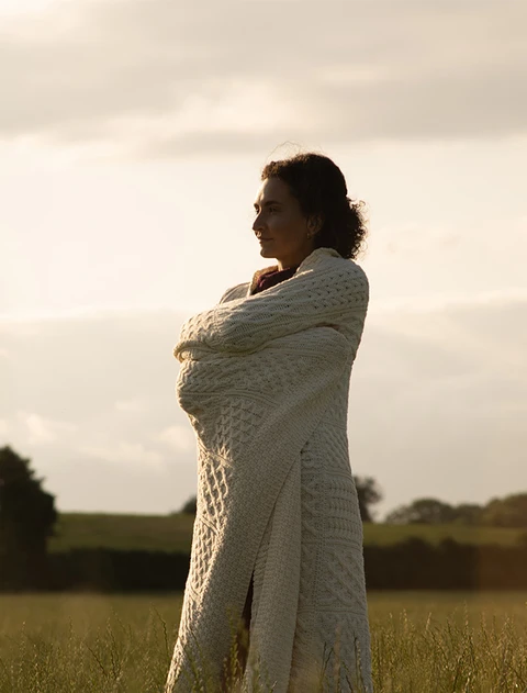 Luxury Merino Patchwork Throw - color: Natural White; type: Front
