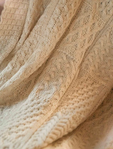 Aran Patchwork Merino Wool Throw - color: Natural White; type: Detail