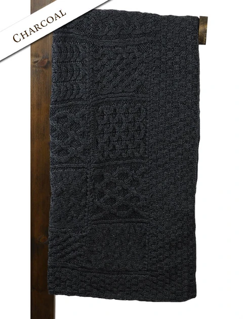 Luxury Merino Patchwork Throw - color: Charcoal; type: Front