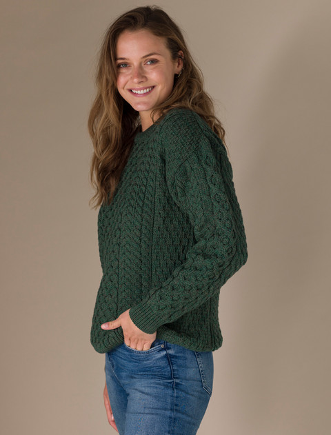 Women's Merino Aran Sweater - Connemara Green