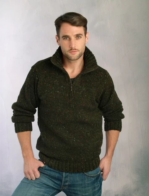 Donegal Tweed Half Zip Sweater - Forest Green