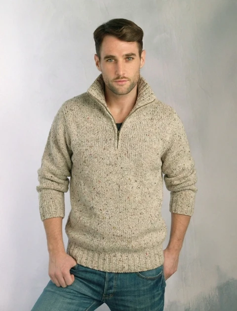 Donegal Tweed Half Zip Sweater - Oatmeal
