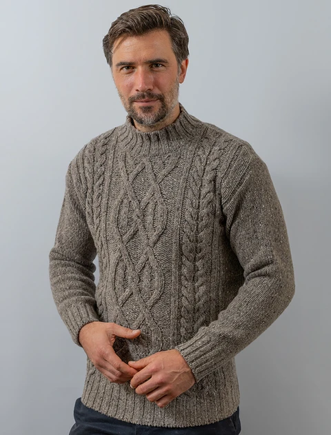 Wool Cashmere Aran Mock Turtleneck Sweater - Rocky Ground