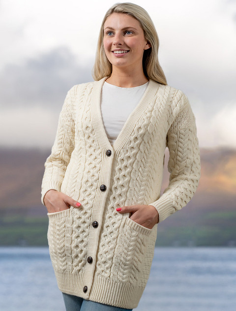 Women's Boyfriend Merino Wool Cardigan - Natural White