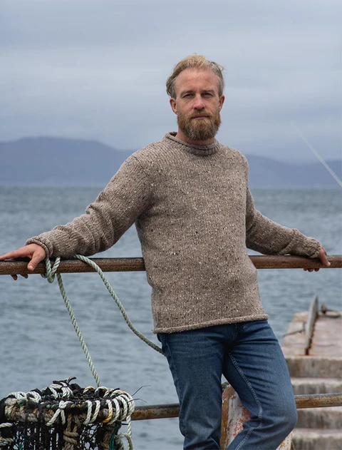 Roll Neck Sweater - Fisherman Sweater - Honey