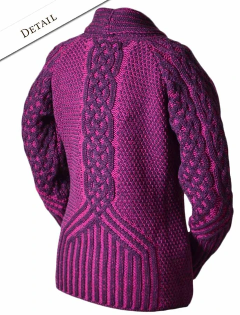 Back of Shawl Neck Two-Tone Merino Cardigan - Purple