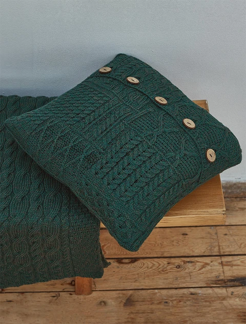Aran-Knit Cushion Cover - Connemara Green