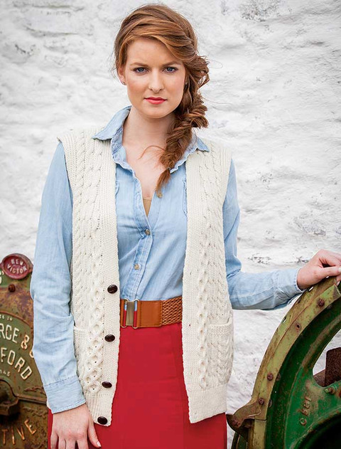 Women's V-Neck Waistcoat - Natural White