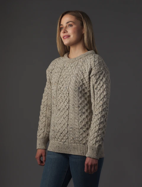 Women's Dún Aonghasa Heavyweight Aran Sweater - Fleck