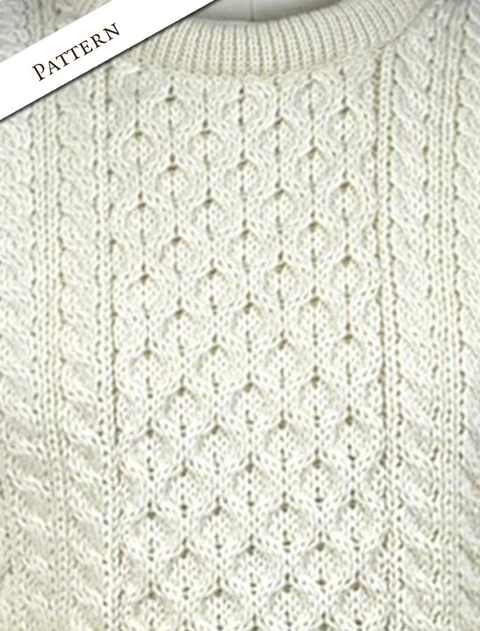 Pattern Detail of Women's Dún Aonghasa Heavyweight Aran Sweater - Natural White