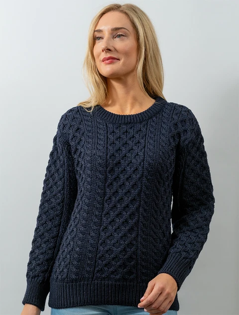 Women's Dún Aonghasa Heavyweight Aran Sweater - Navy