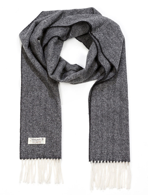 Narrow Lambswool Scarf - Grey Herringbone