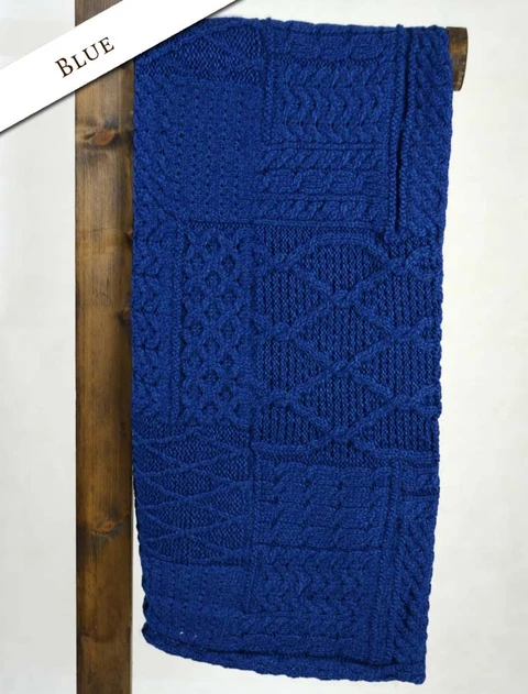 Merino Aran Patchwork Throw - Blue