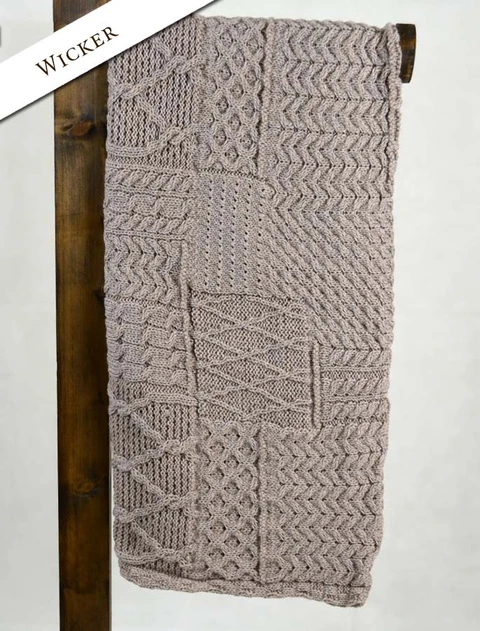 Merino Aran Patchwork Throw - Wicker