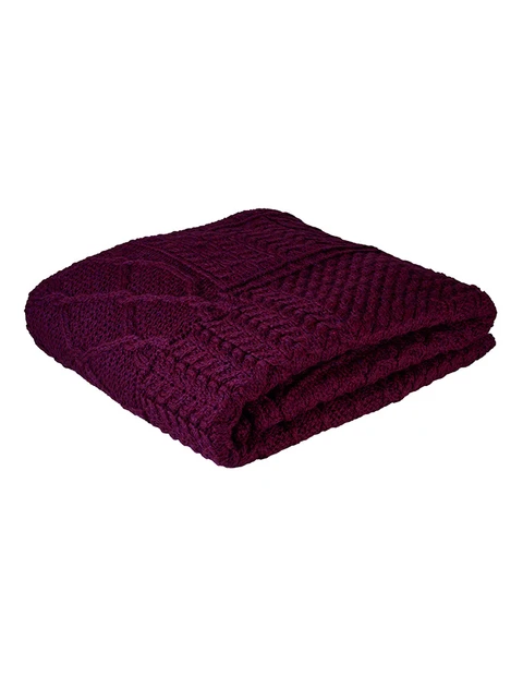 Merino Aran Patchwork Throw - Very Berry