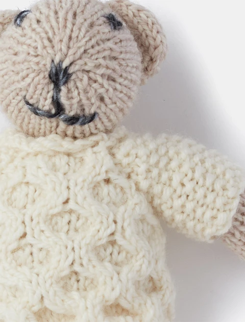 Aran Wool Baby Teddy Bear - Oatmeal/White