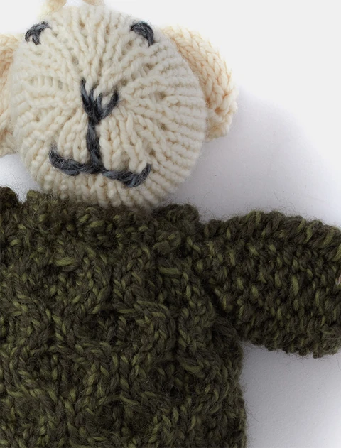 Aran Wool Baby Teddy Bear - White/Green