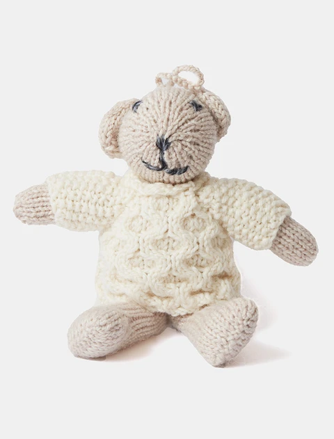 Aran Wool Baby Teddy Bear - Oatmeal/White