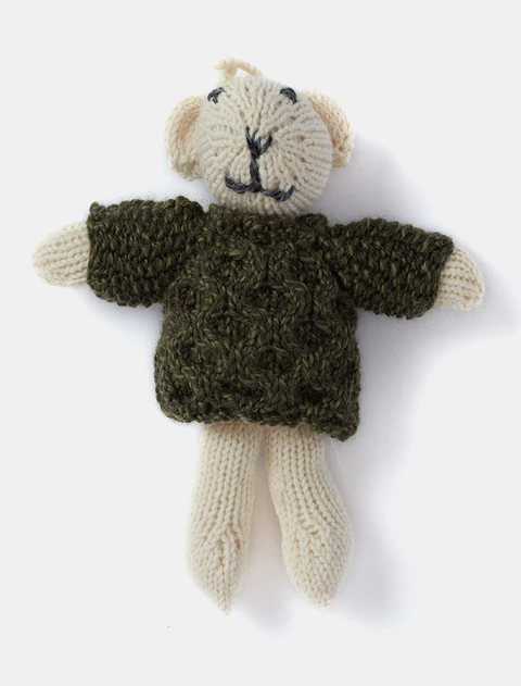 Aran Wool Baby Teddy Bear - White/Green